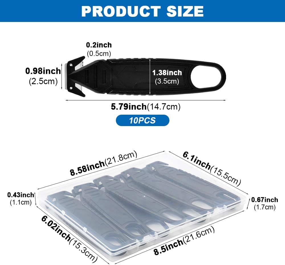10 Pzas Cortador Caja Seguridad Acero Inox Cartón Negro