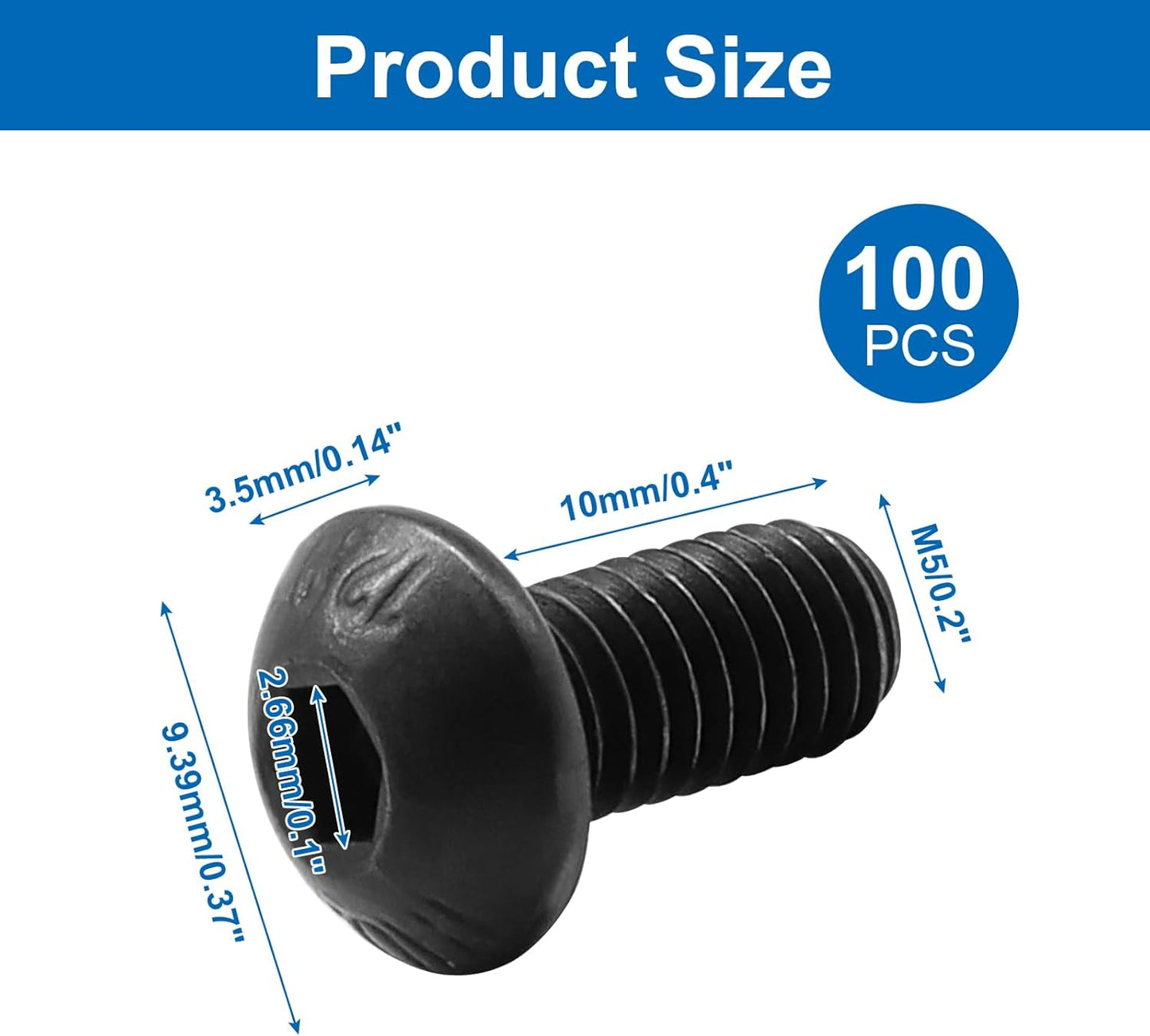 Set 100 Tornillos Hexagonales M5x10mm Acero Carbono Negro