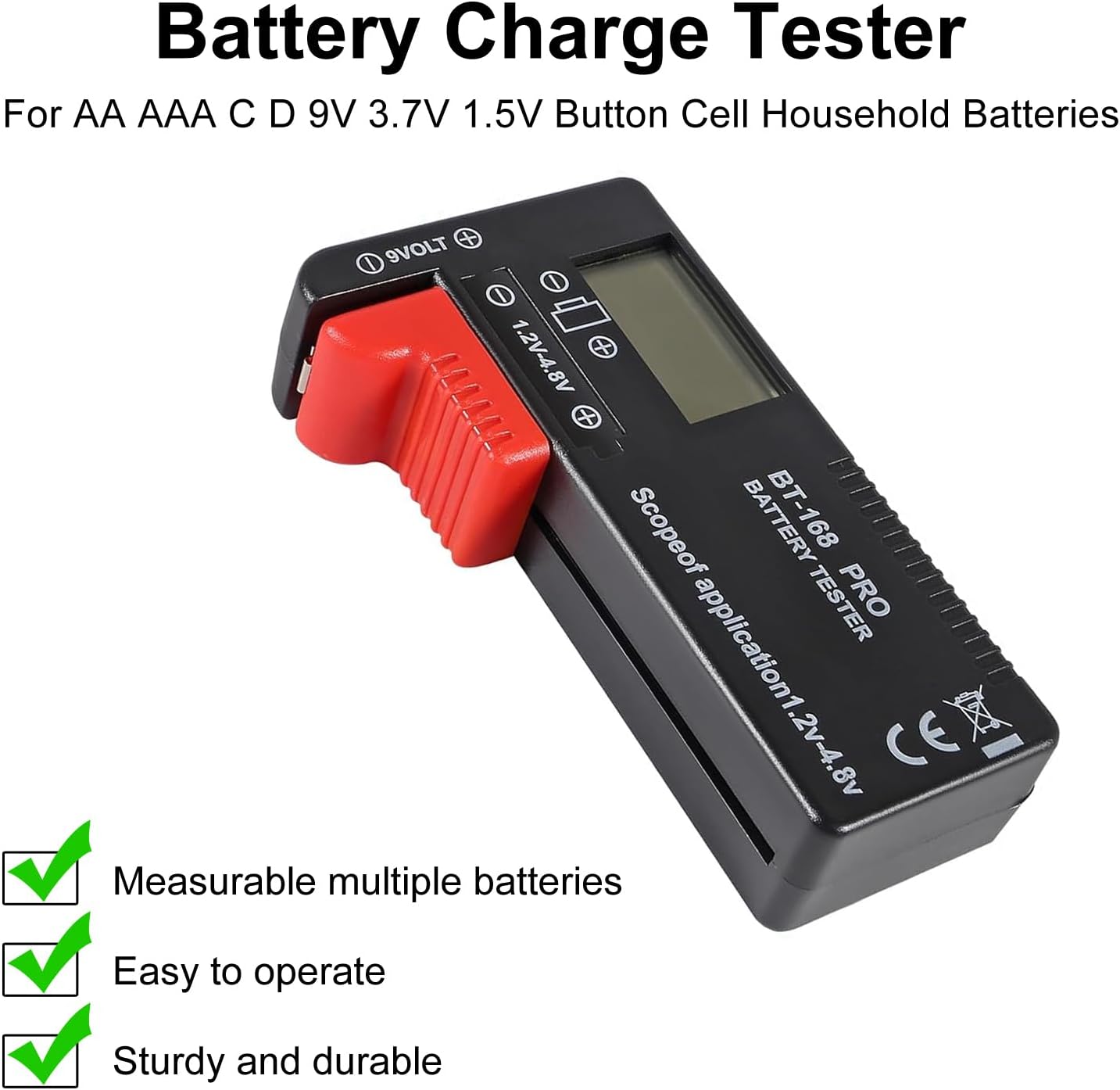 Tester baterías digital para AA AAA 9V 1.5V 3.7V 1.2-4.8V