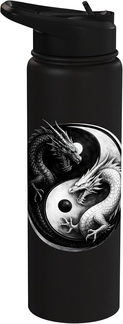 Bottle de agua acero inoxidable arte japonesa yin yang vintage