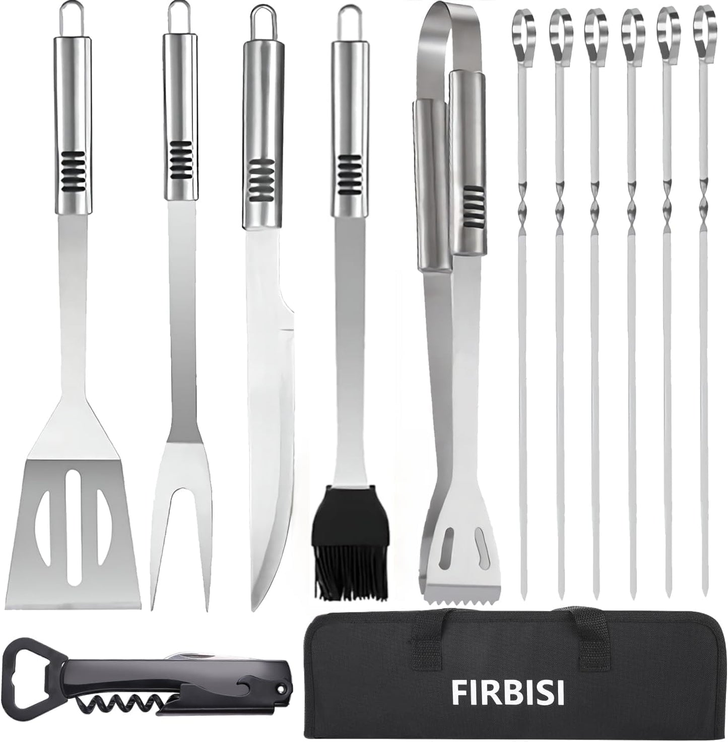 Juego 13 Pzas Herramientas Parrilla Acero Inox con Bolsa