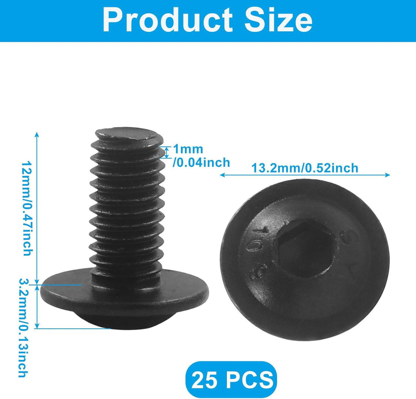 Pack 25 cabezas botón brida M6 acero negro para mueblería