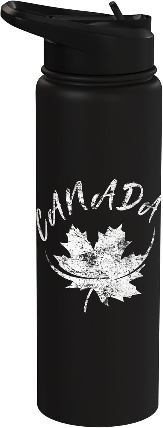 Botella de agua acero inoxidable sin BPA con bandera canadiense vintage