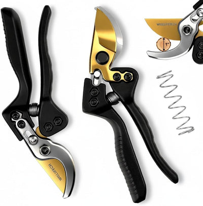Tijeras podar acero SK5 hoja teflón agarre ergonómico