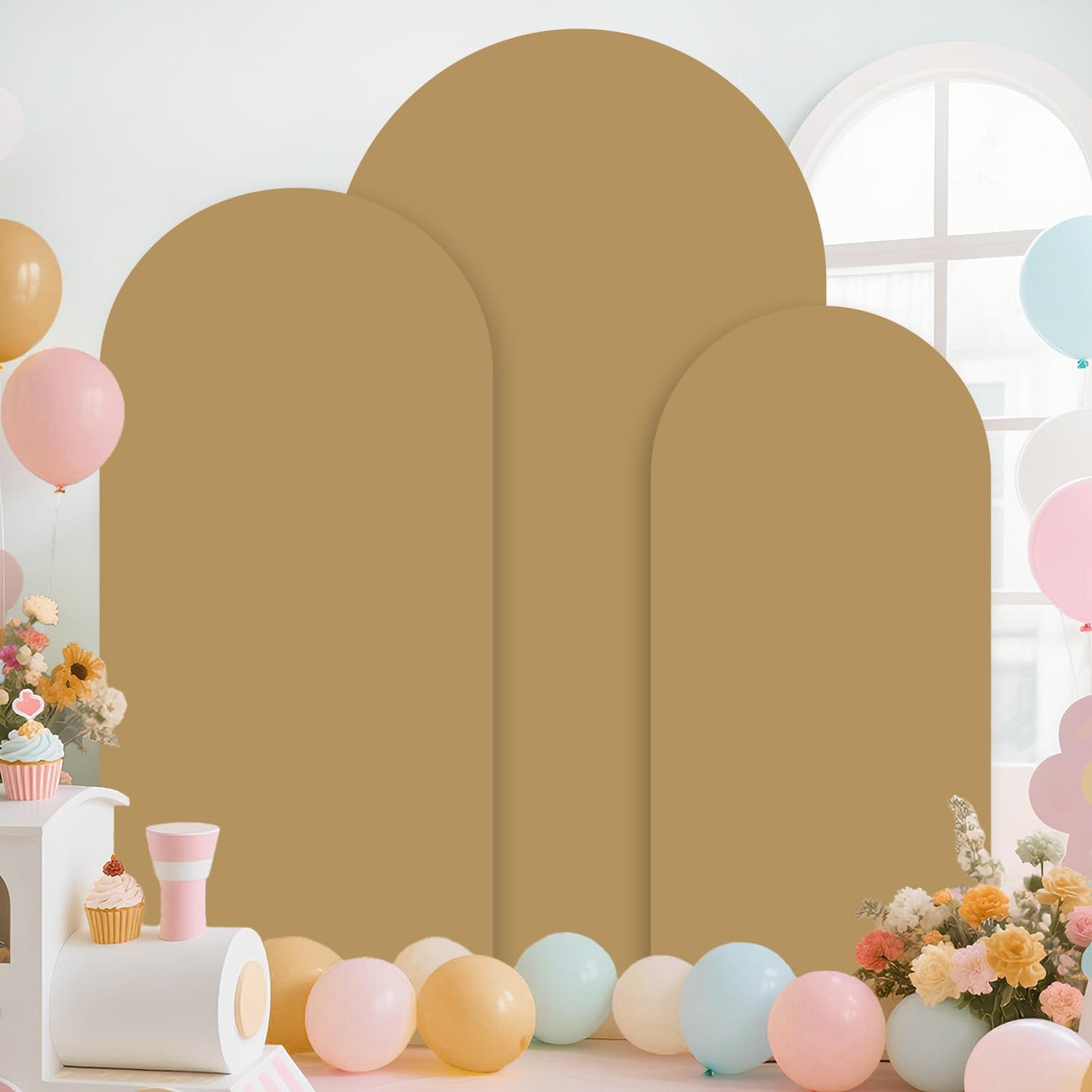Soporte arco boda con fundas 4-6 pies color tostado