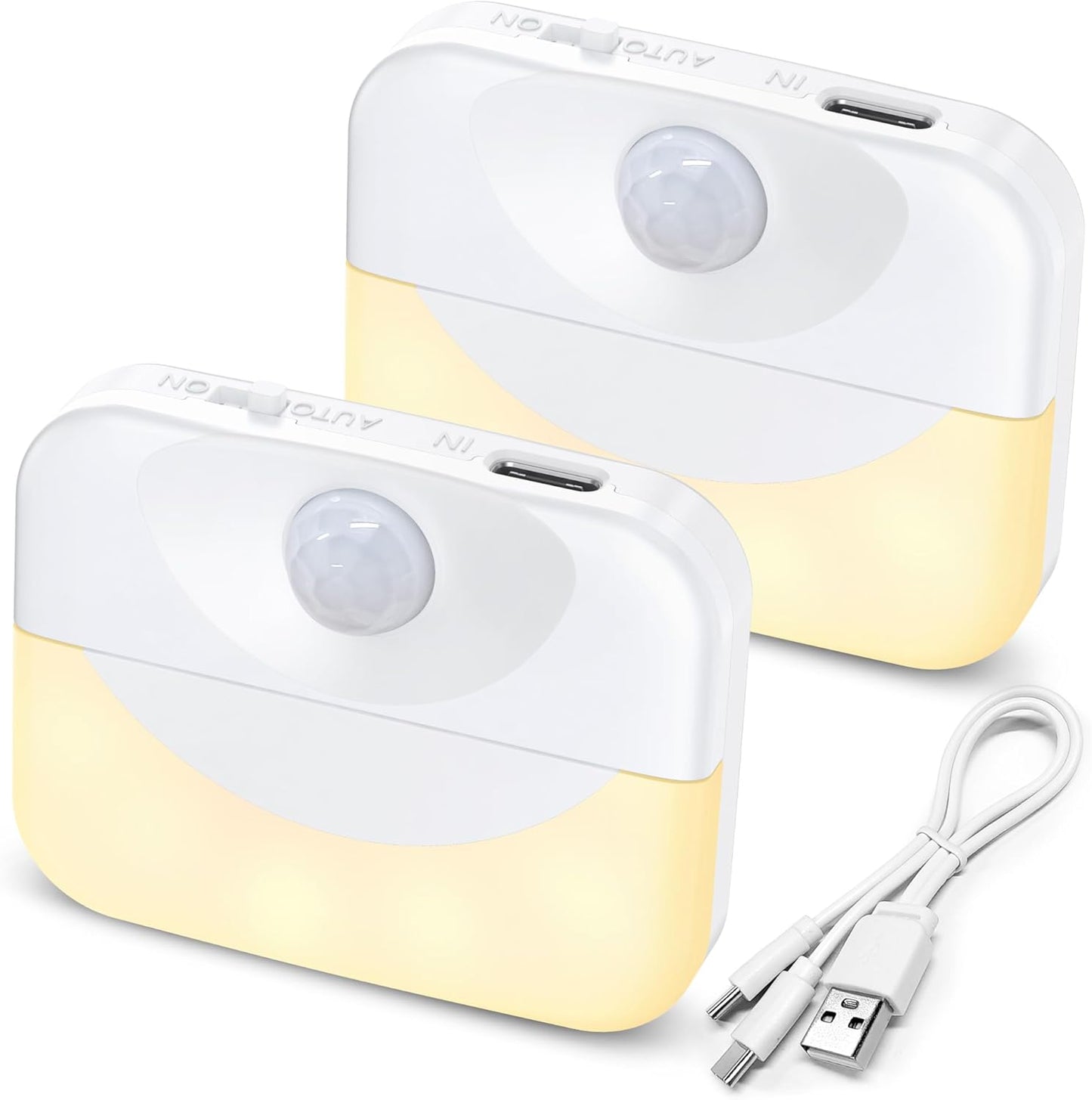 2 Luces Escalera Recargables Sensor Movimiento LED Blanca Caliente