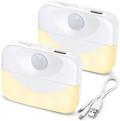 2 Luces Escalera Recargables Sensor Movimiento LED Blanca Caliente