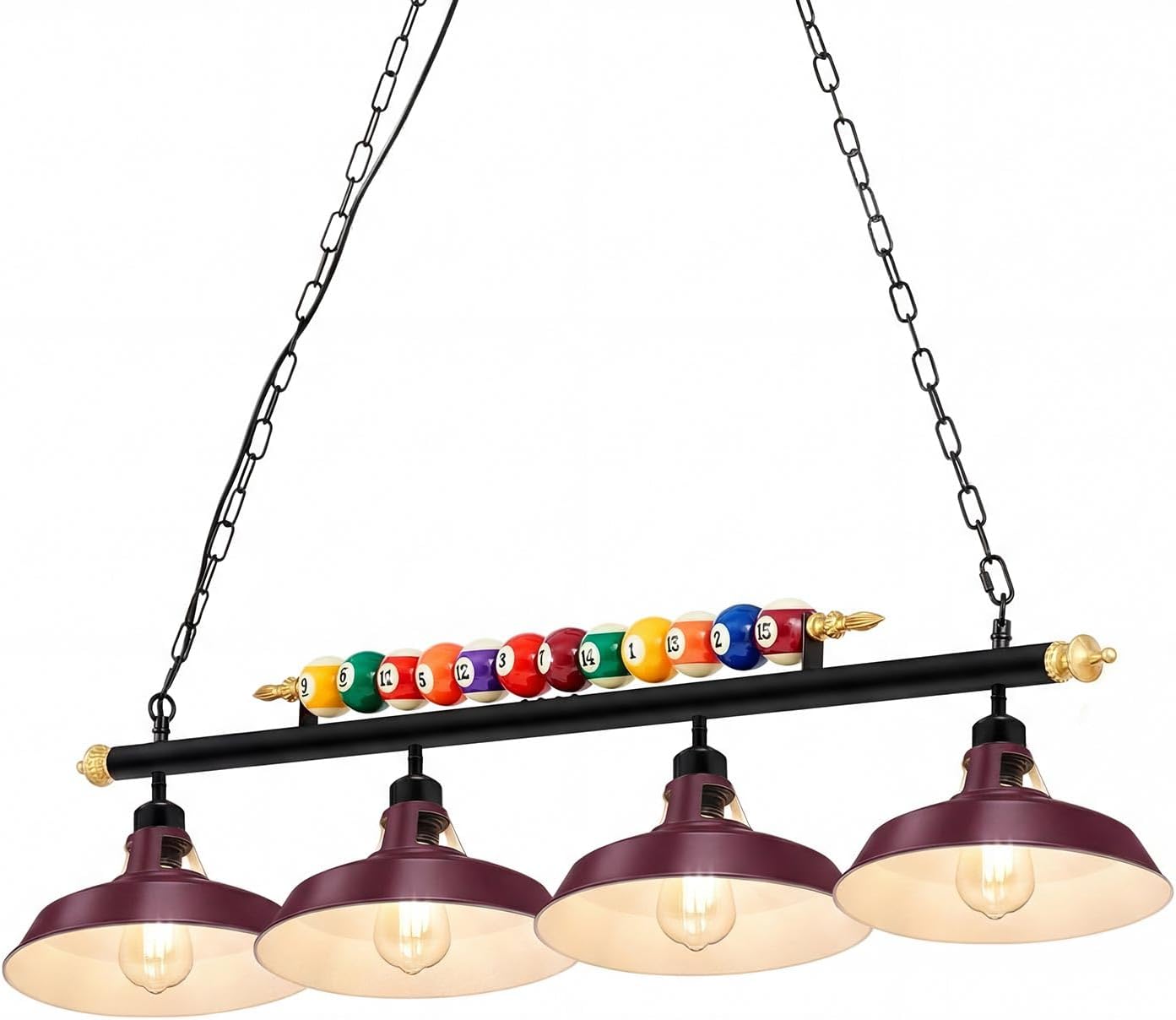Luces mesa billar 7-8ft lámpara colgante 4 luces metal rojo