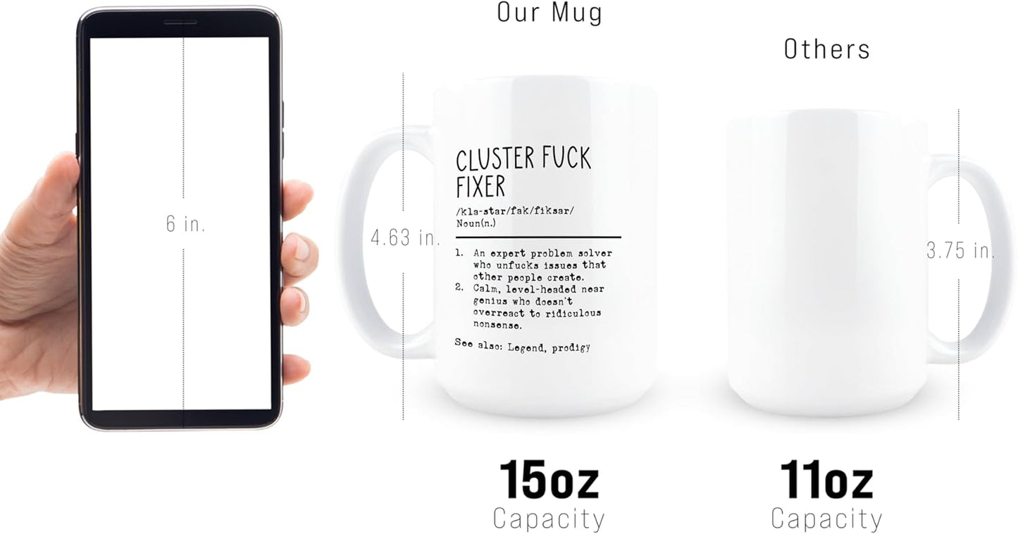 Taza de café sarcástica Cluster Fuck Fixer de cerámica 15 oz