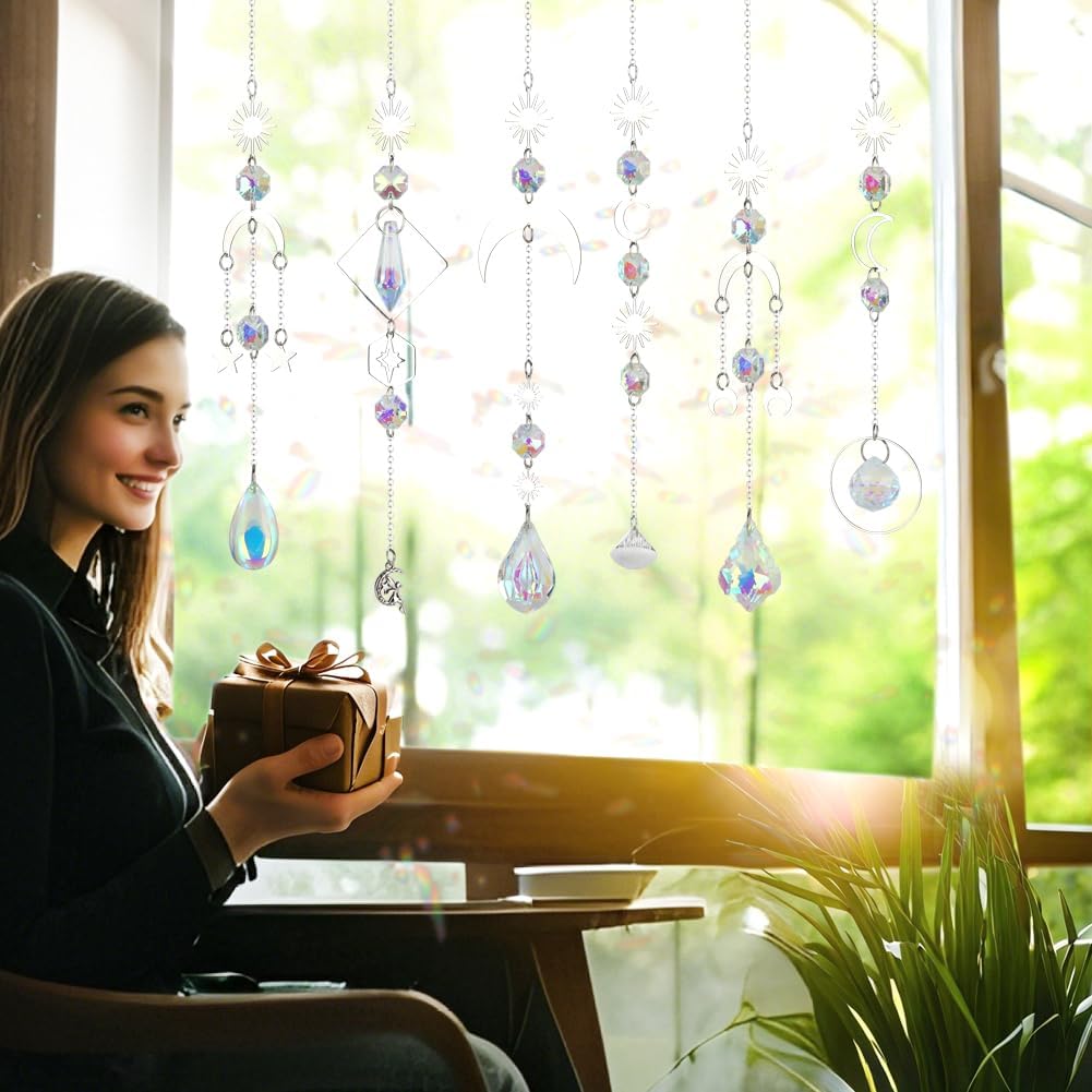 6 Pzas Atrapasueños Prisma Cristal Colores para Ventanas y Jardín