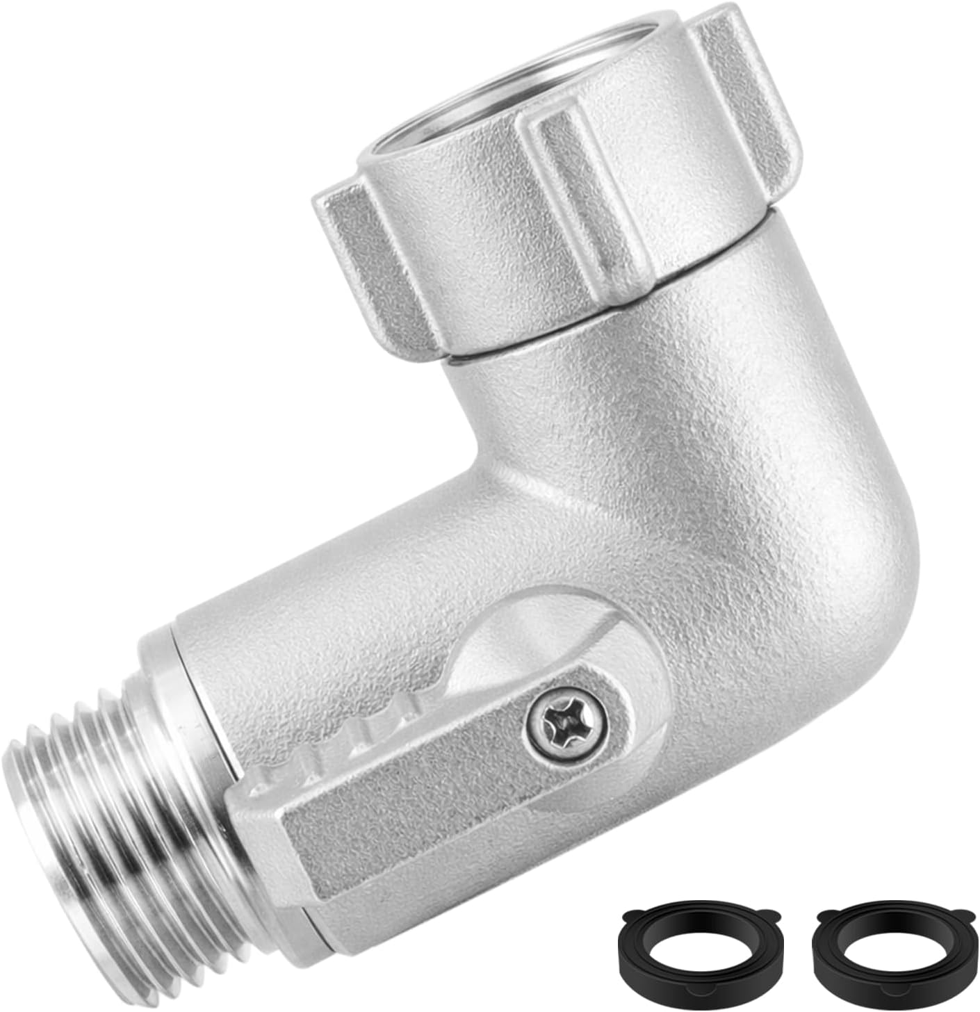 Codo manguera jardín acero inox 304 3/4pulg con válvula