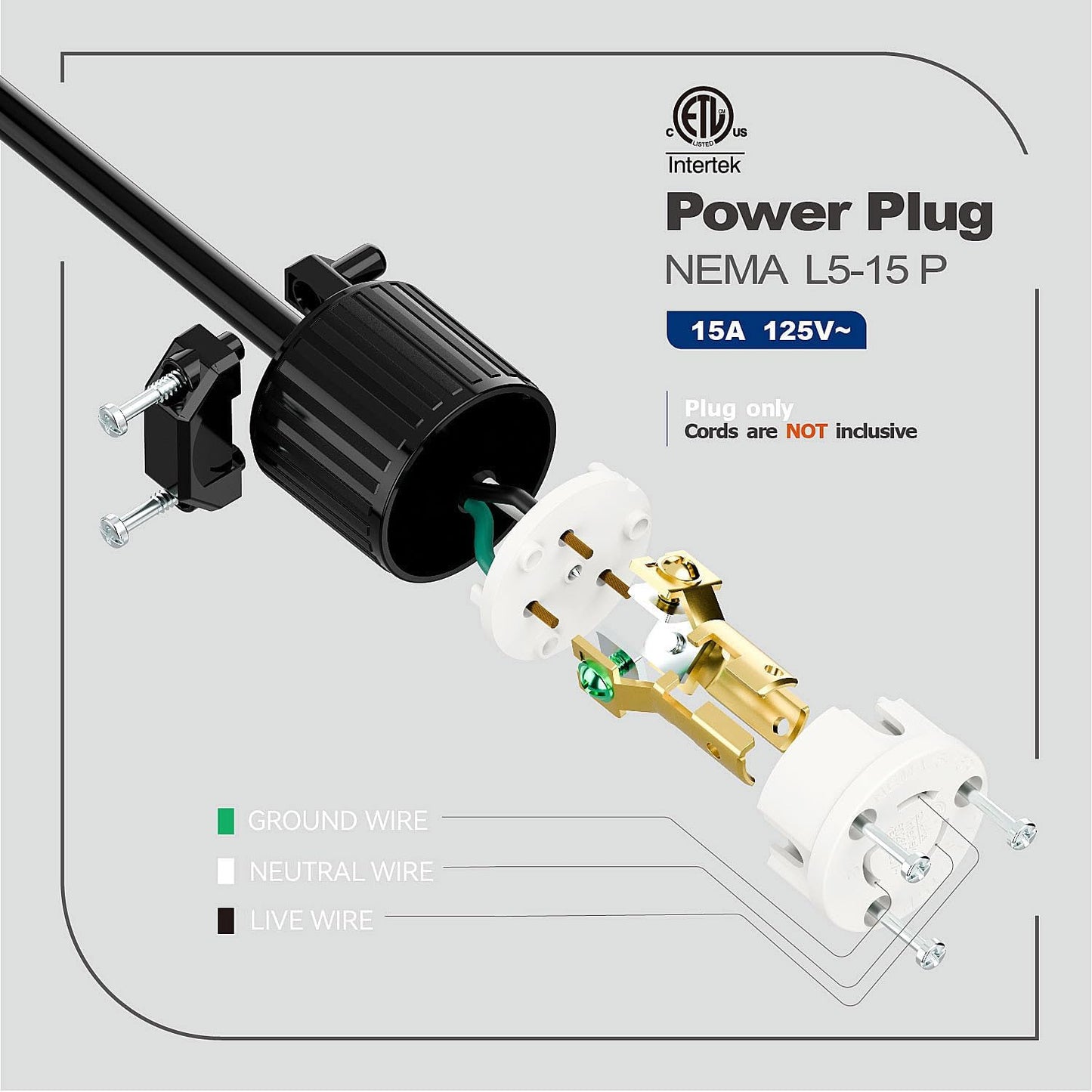 Conector NEMA L5-15P 15A 125V para generadores negro/blanco
