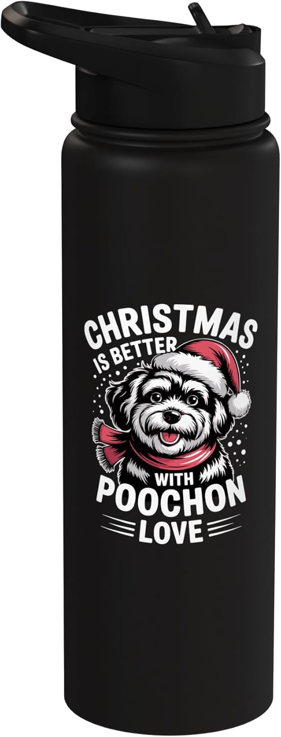 Botella agua acero inox aislada con perro navidad