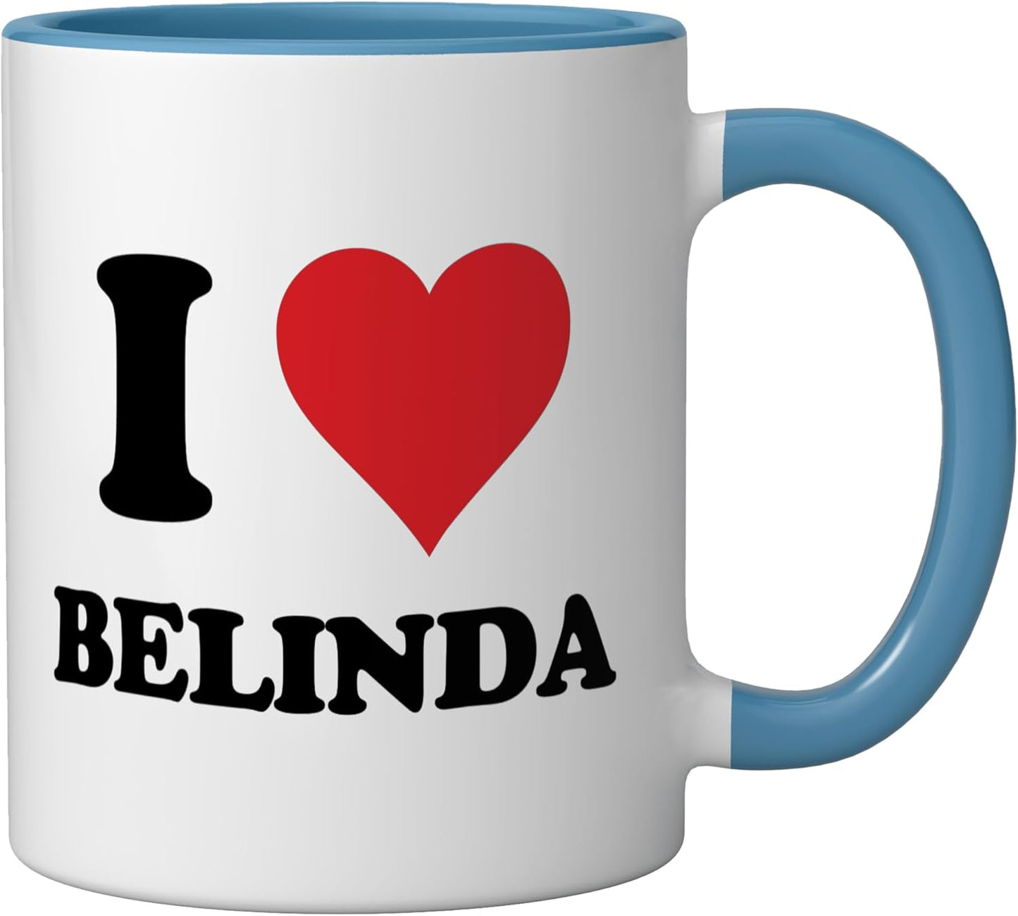 Taza cerámica personalizada azul/blanco I Heart Belinda
