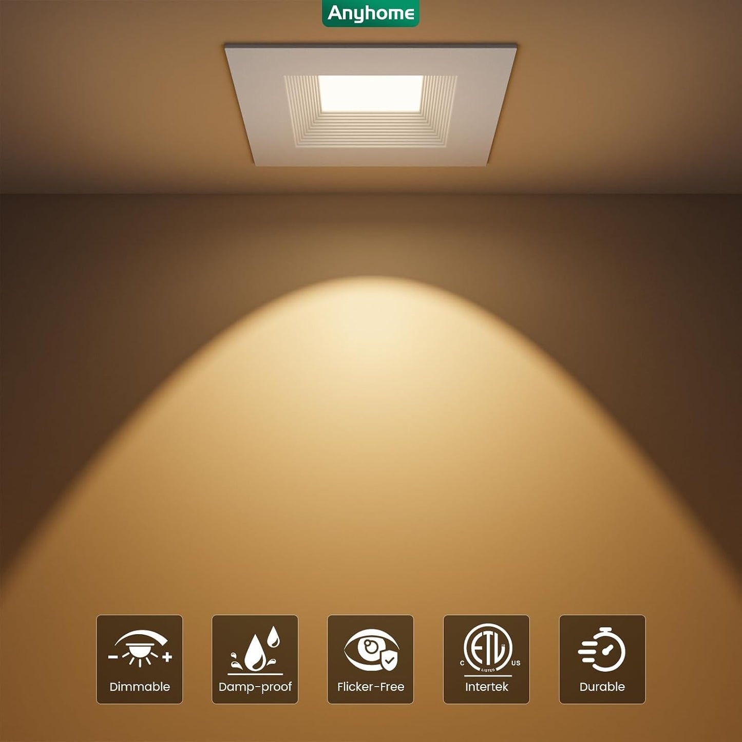 6 Luces LED empotrables cuadradas 6pulg 5CCT 2700K-5000K