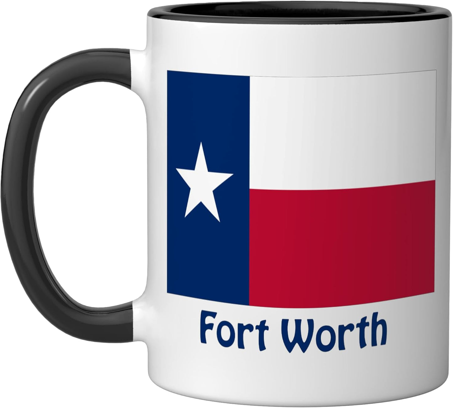 Taza de cerámica bandera Fort Worth Texas negro y blanco