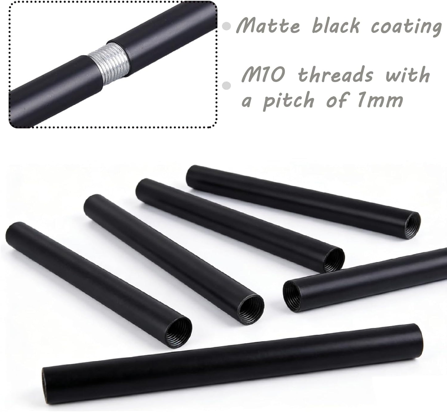 6 Barras Extensión M10 6pulg Negro Mate Iluminación