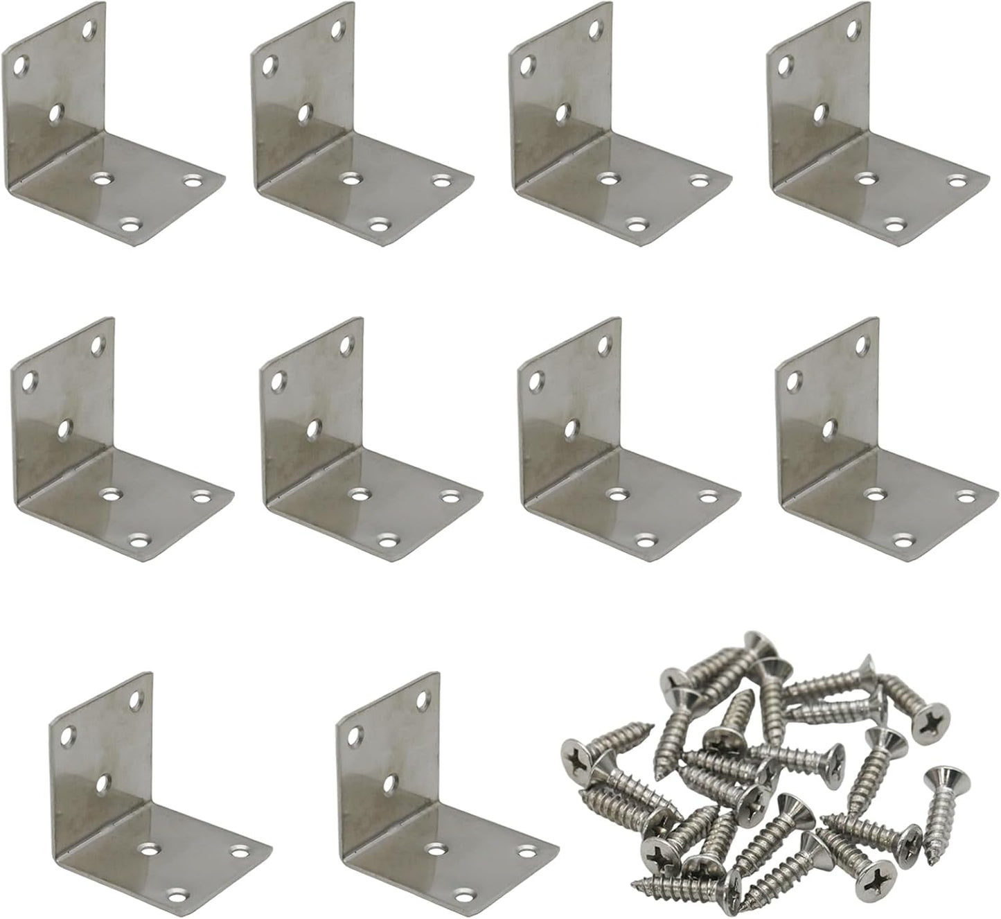 10 Soportes en L Acero Inox 2x2pulg para Madera