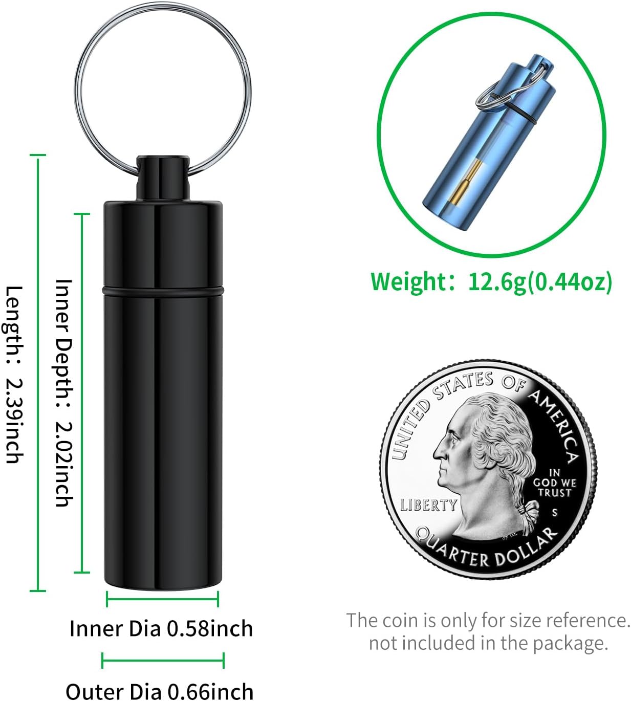 Pimentero portátil 2 pzas metal con llavero aluminio azul y negro