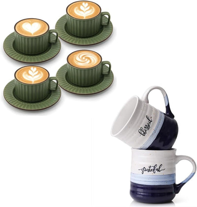 Taza café 20oz cerámica verde matcha con platillo