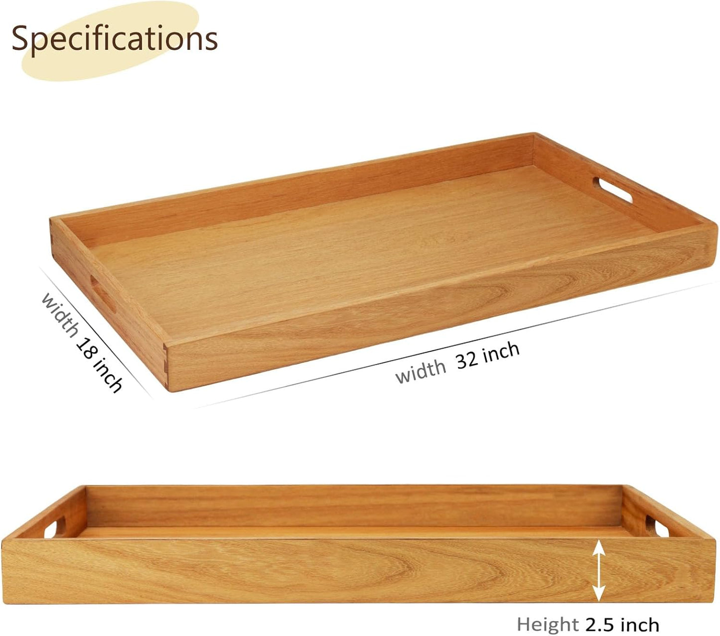 Bandeja otomana rectangular teca grande con asas para té y café