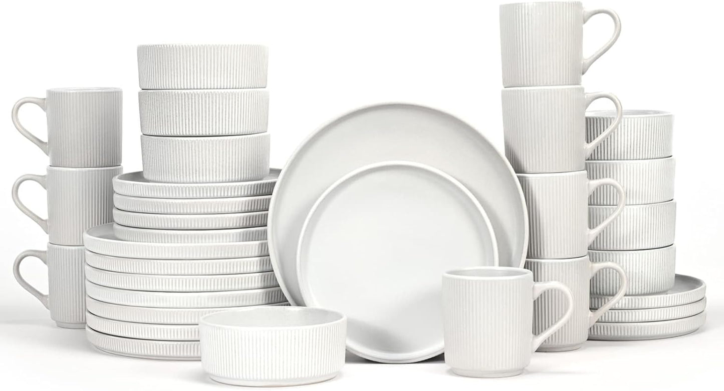Set 32 Pzas Vajilla Cerámica Acanalada Blanco