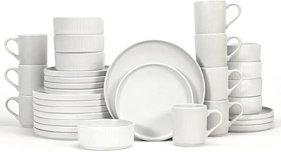 Set 32 Pzas Vajilla Cerámica Acanalada Blanco