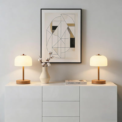 2 Pzas Lámpara Mesa Táctil LED Madera 9pulg 3 Colores Dormitorio
