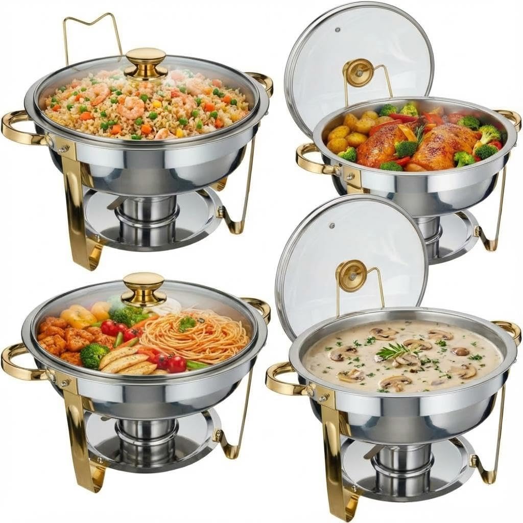 Juego de calentadores para buffet en acero inoxidable dorado