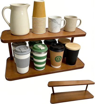 Organizador de barra de café en teca con 2 niveles