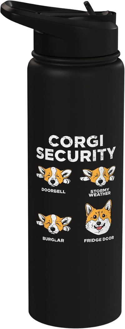 Botella de agua aislada de acero inoxidable con diseño de perro corgi