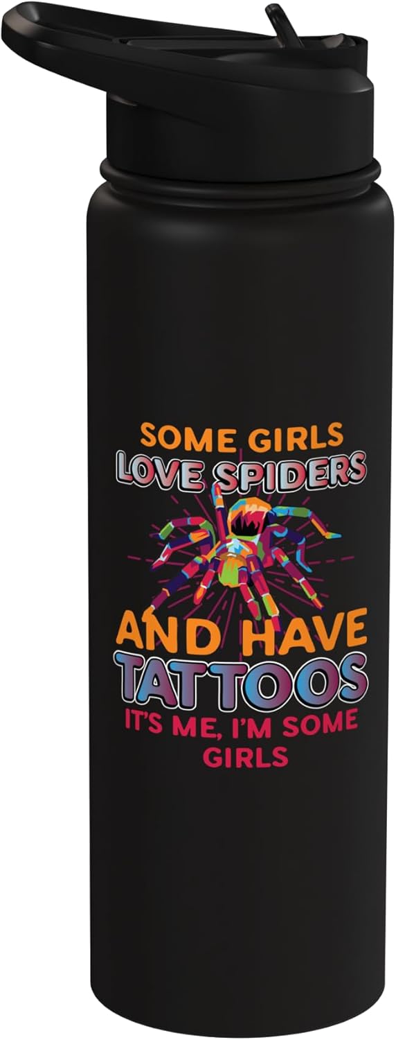 Bottella de agua aislada para amantes de las arañas con tatuajes