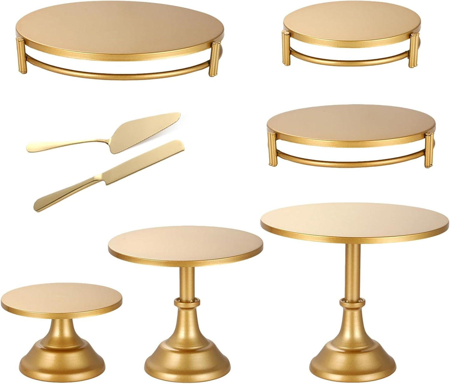 Set 8 Soportes Metal Dorado Con Cuchillo Servidor Para Tartas Bodas
