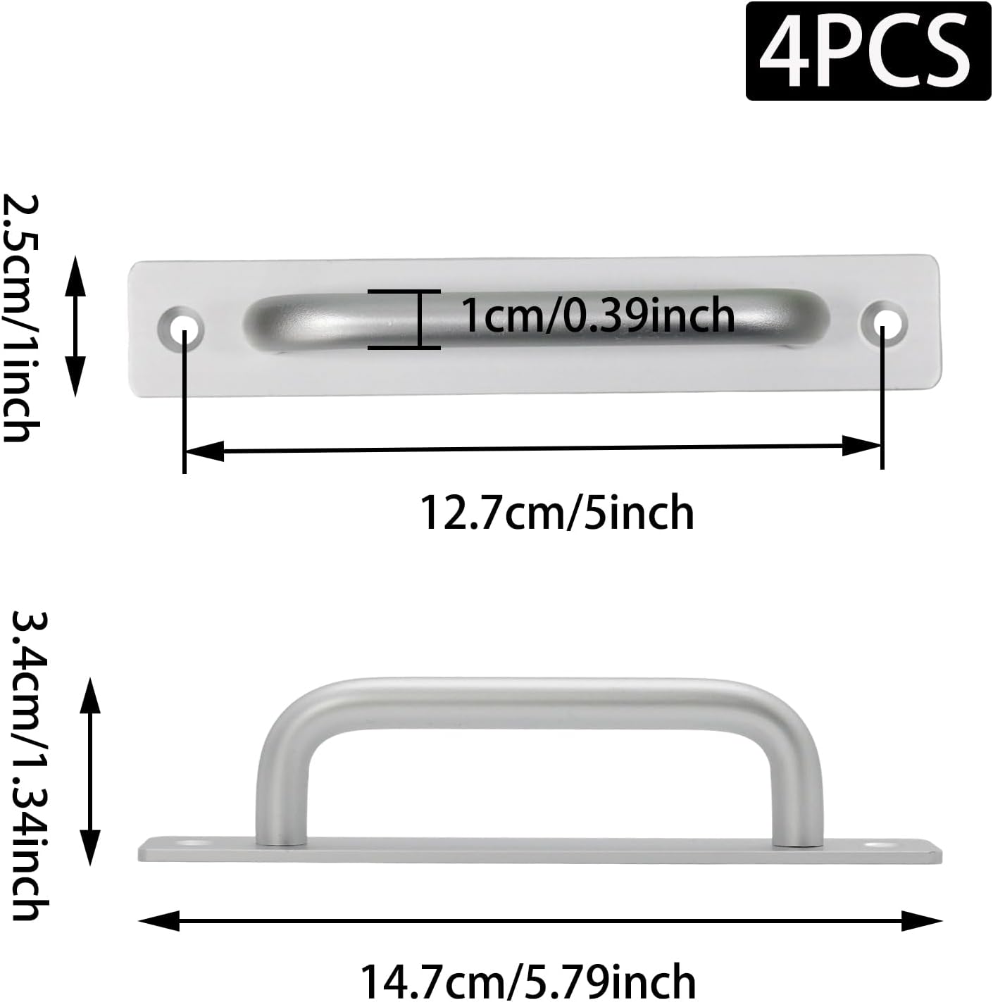 4 Manijas Puerta Aleación Aluminio Plateadas 5pulg