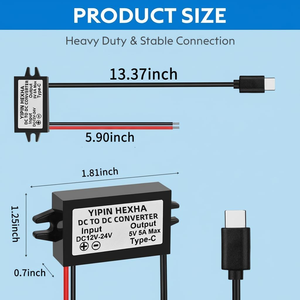 Convertidor DC 12/24V a USB C 5A 25W Impermeable Set 2