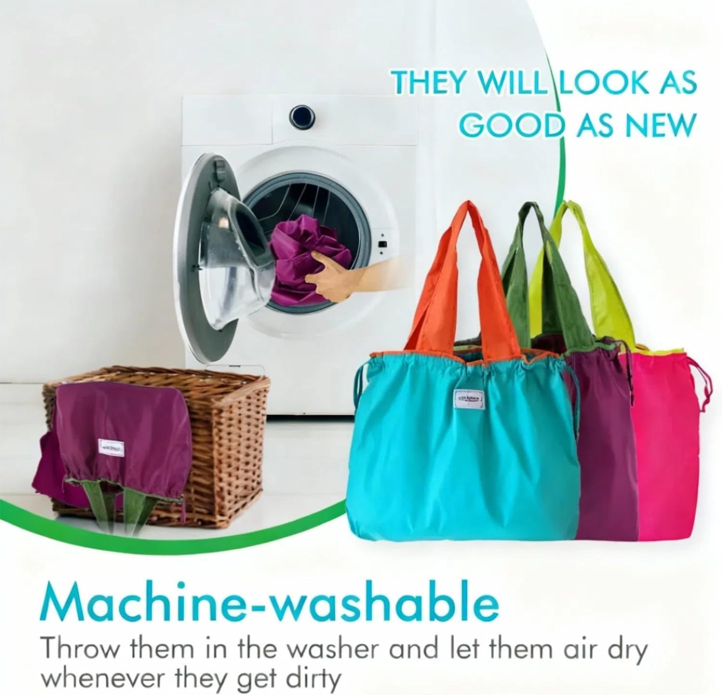 Paquete de 3 bolsas reutilizables para comestibles coloridas