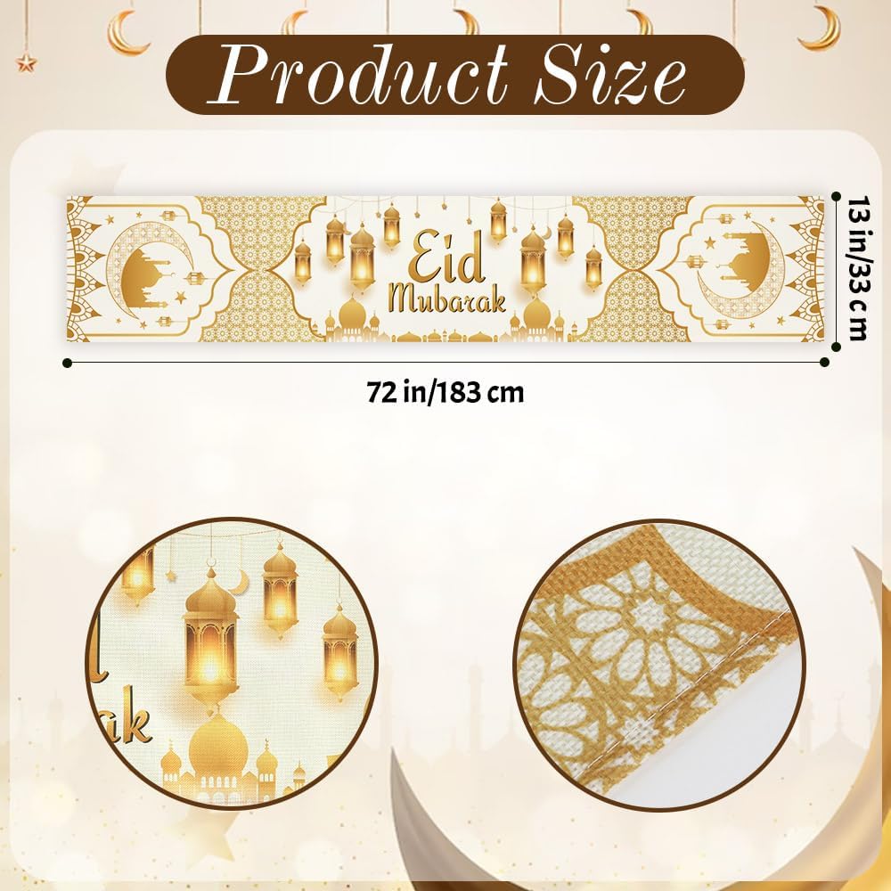 Decoración Ramadán hogar camino mesa dorado 13x72pulg