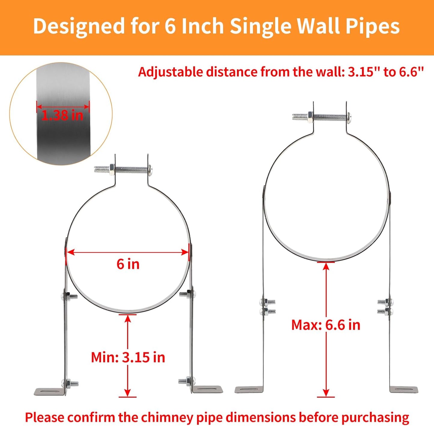 Soporte tubo chimenea 6pulg acero inox 304 ajustable