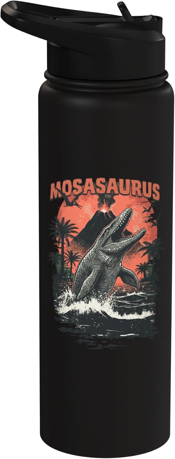 Botella de agua aislada retro de acero inoxidable Mosasaurus Sea Rex