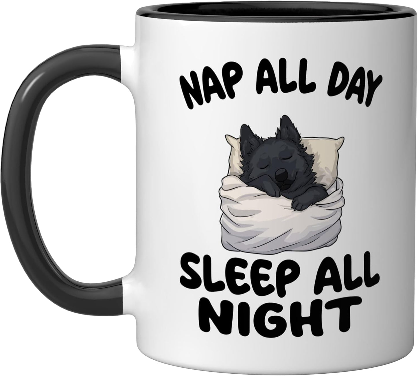 Taza de cerámica para perro Schipperke con estampado negro y blanco