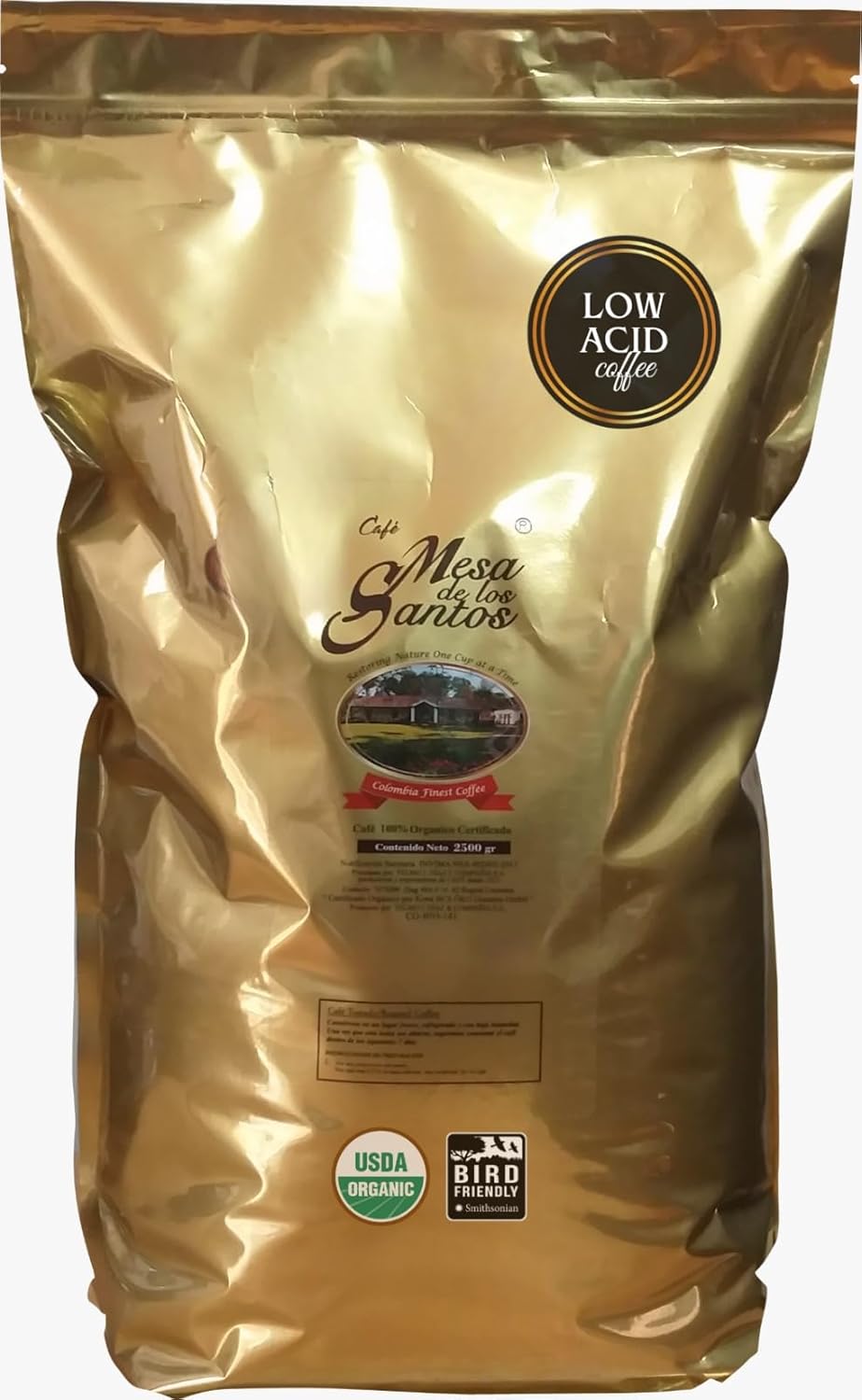 Café molido colombiano orgánico bajo en ácido 88oz