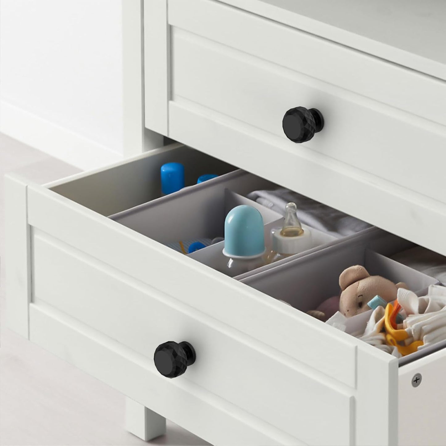Set 6 Pomos Gabinete Negro Mate Sólidos Baño