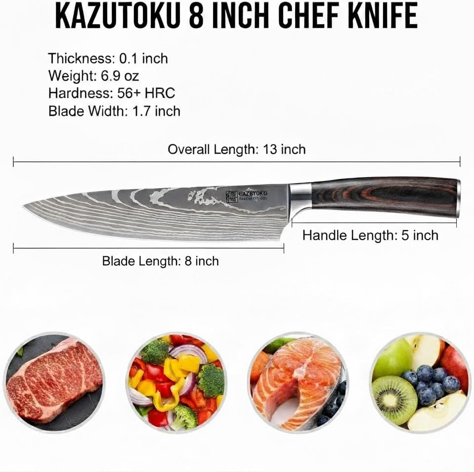 Cuchillo chef 8pulg acero inox alto carbono mango Pakka