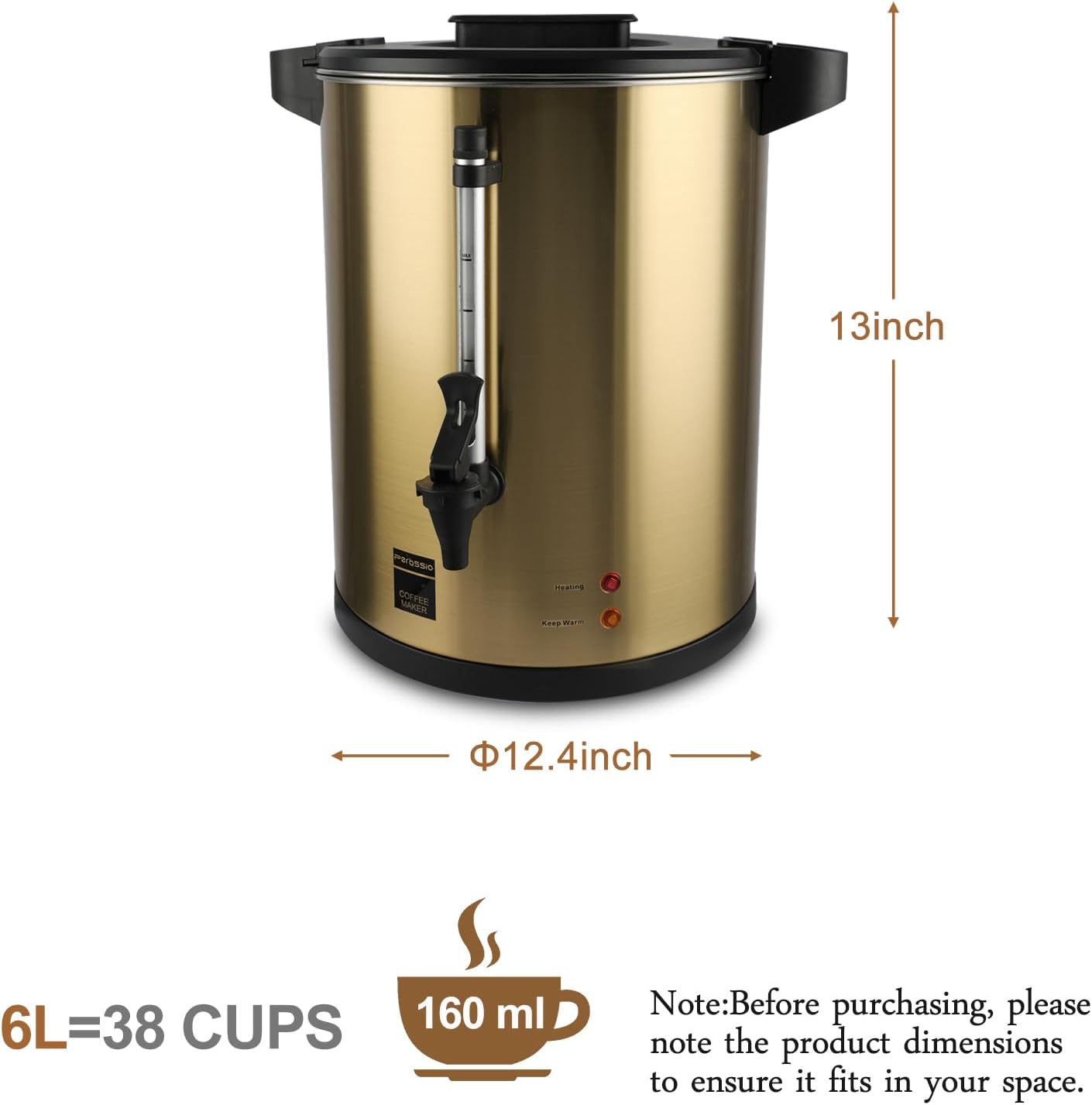 Set 3 Chafer Acero Inox 8qt con Cafetera 6l 38 Tazas Oro