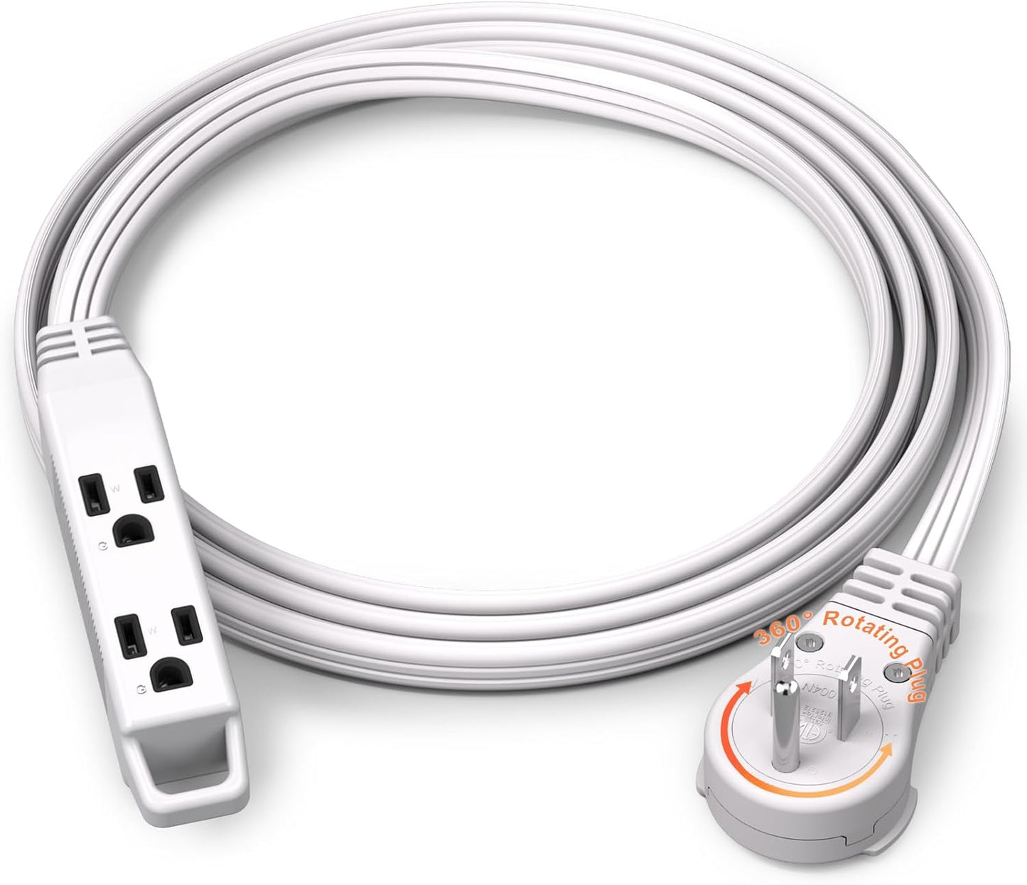 Cable extensión plano giratorio 360° 6ft 3 salidas 16AWG blanco