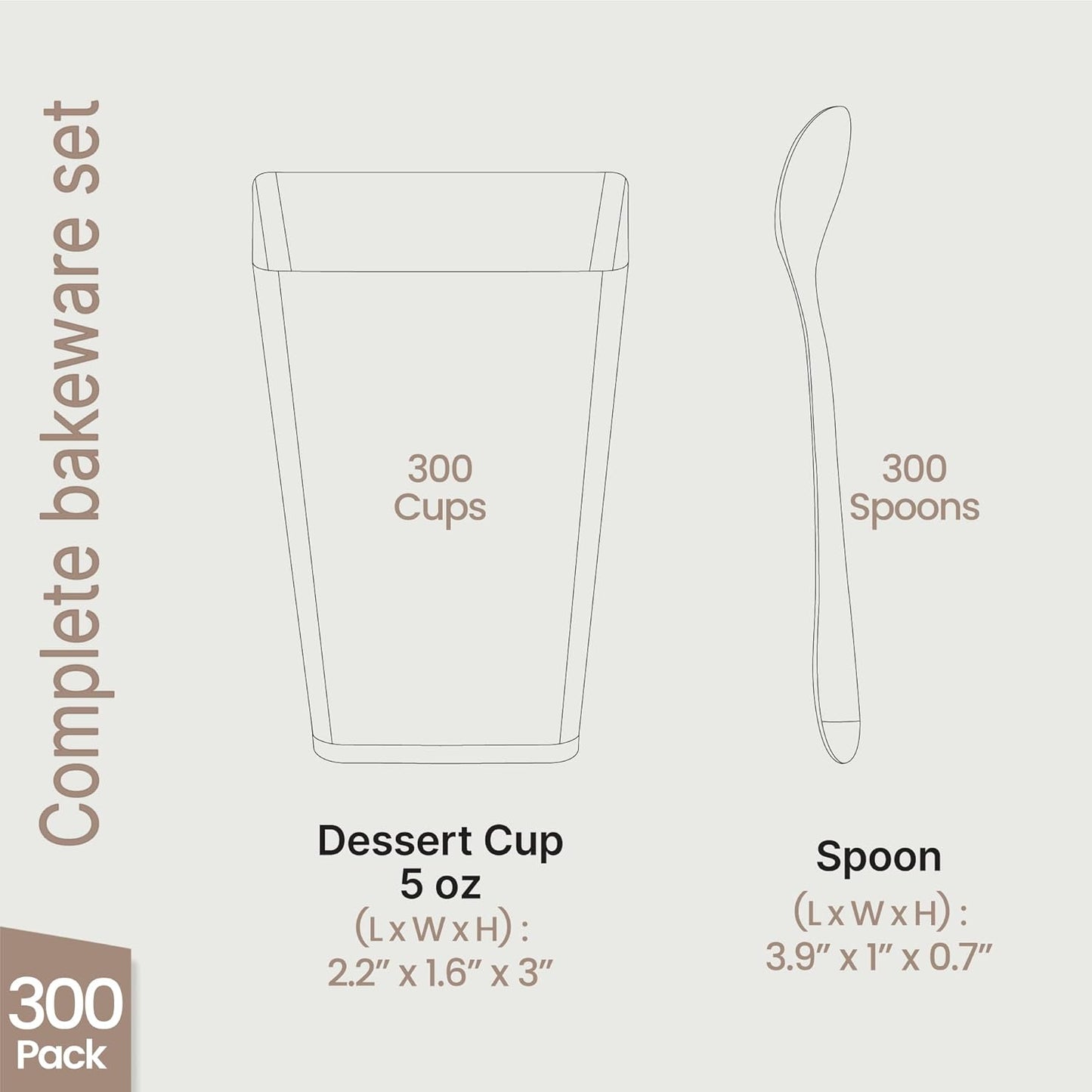 Vasos plástico 5oz con cucharas set 300 transparentes sin BPA