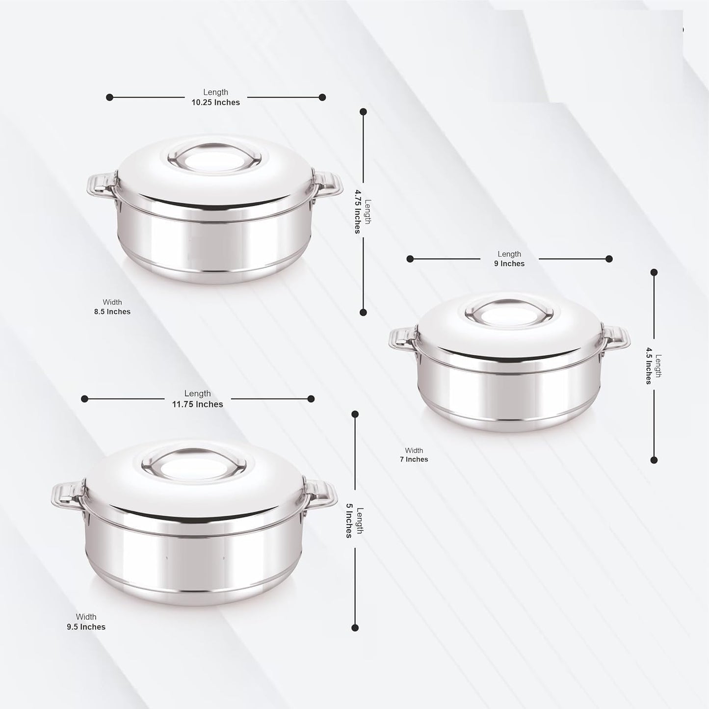 Set 3 Cacerolas Acero Inox Aislamiento Caliente Fáciles Transporte