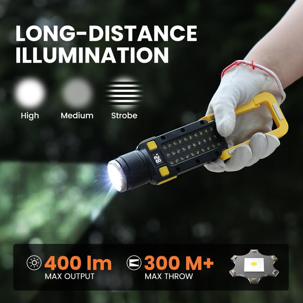 Luz trabajo magnética LED recargable 7 modos USB camping caza