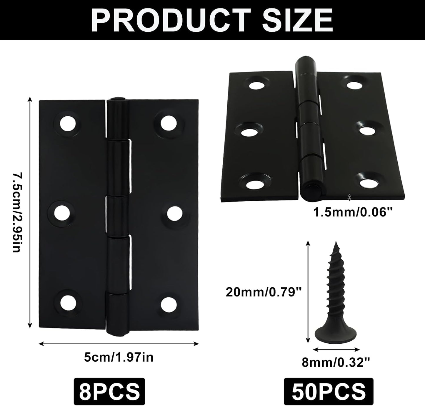 8 Bisagras Plegables 3pulg Acero Inox para Puertas Ventanas Negro