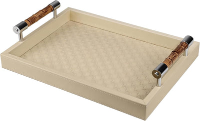 Bandeja otomana cuero decorativa para mesa café y salón beige